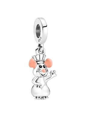 S925 Disney Inspired Ratatouille Chef Dangle Charm with Pink Accents - NWOT